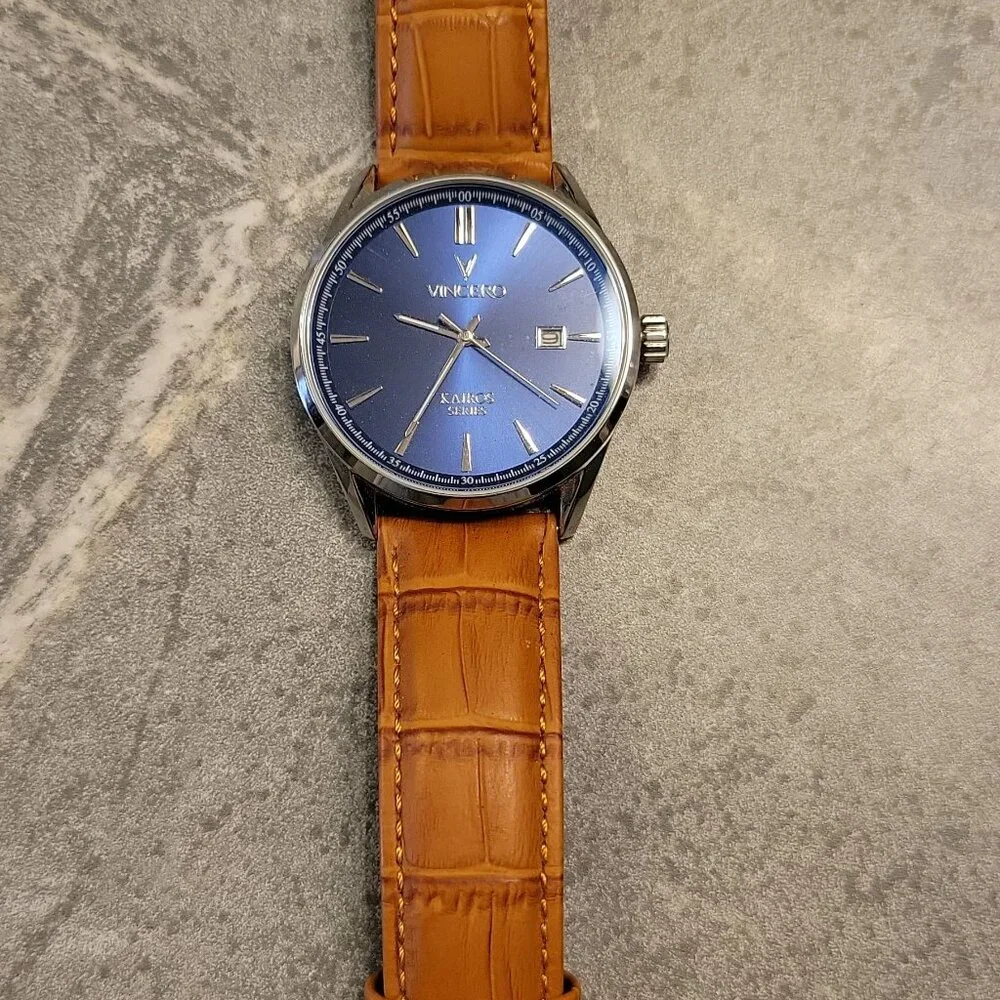 Blue Dial Men's Watch with Tan Leather Strap